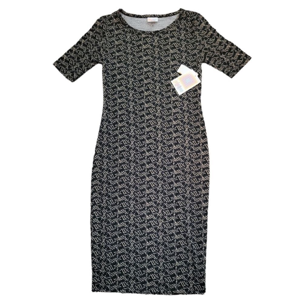 NWT LULAROE "JULIA" FIT DRESS W/ "WE THE FREE" PRINT SZ. XXS
